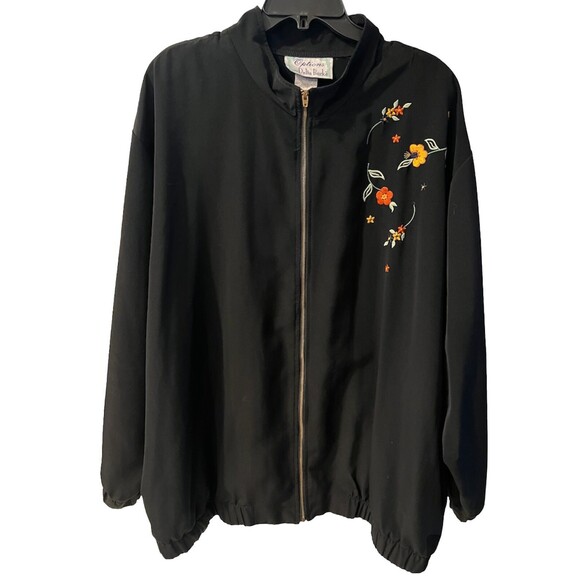 Options by Delta Burke Jacket Womens Plus Sz 3X Embroidered Zipper Black Track - Picture 1 of 8